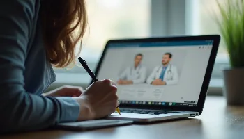 Close-up view of a person taking notes during a virtual consultation