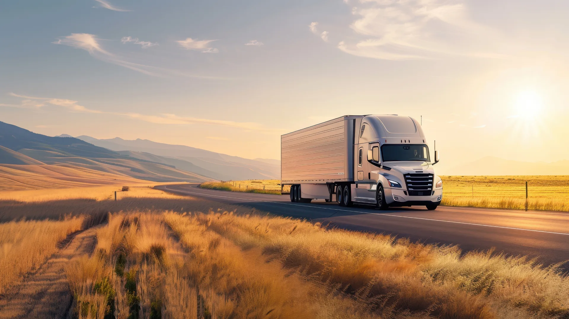 A tractor trailer traveling down a highway